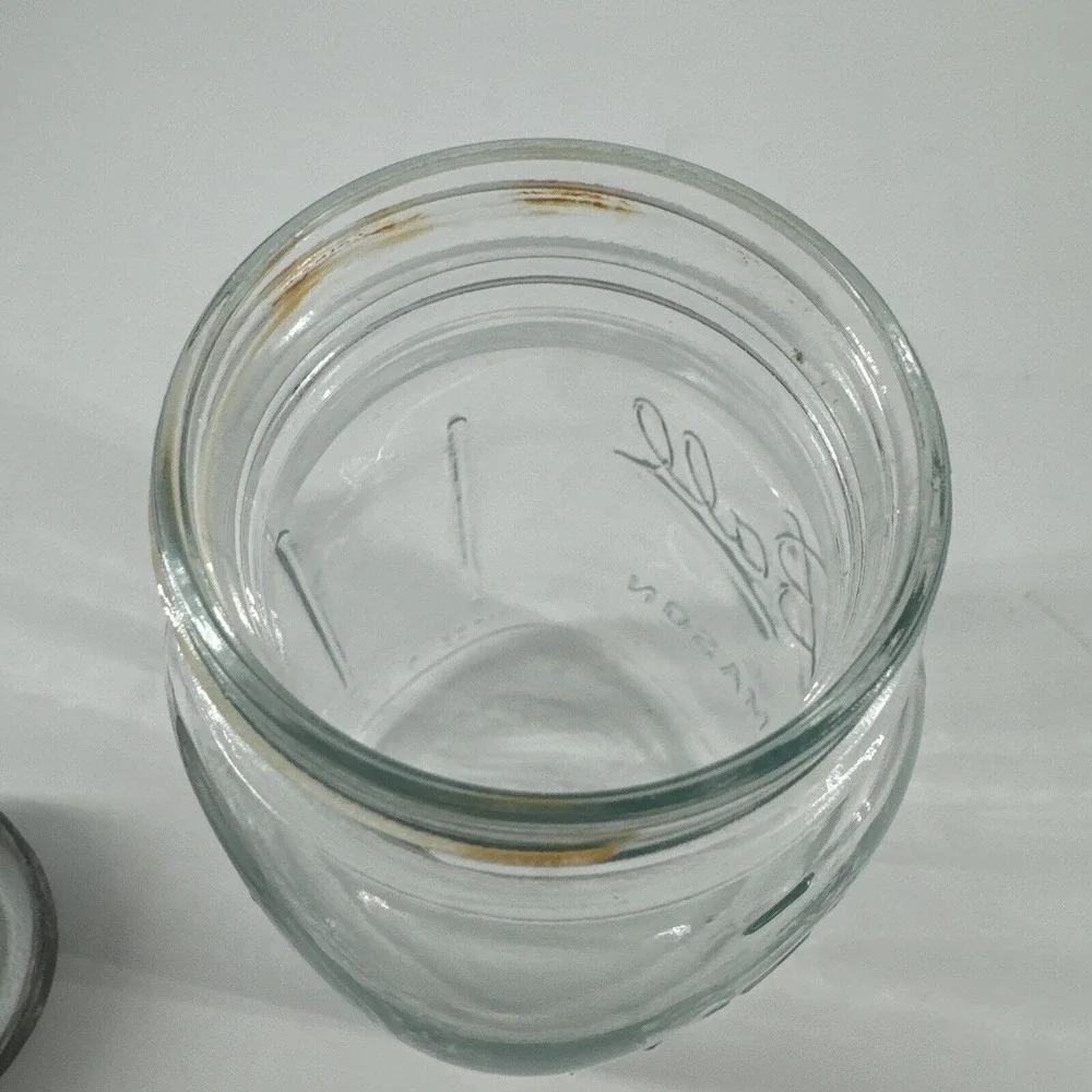 Ball Mason Canning Jar Qt Blue Tint Glass Measure Sculptured 62 C10 w/Zinc Lid